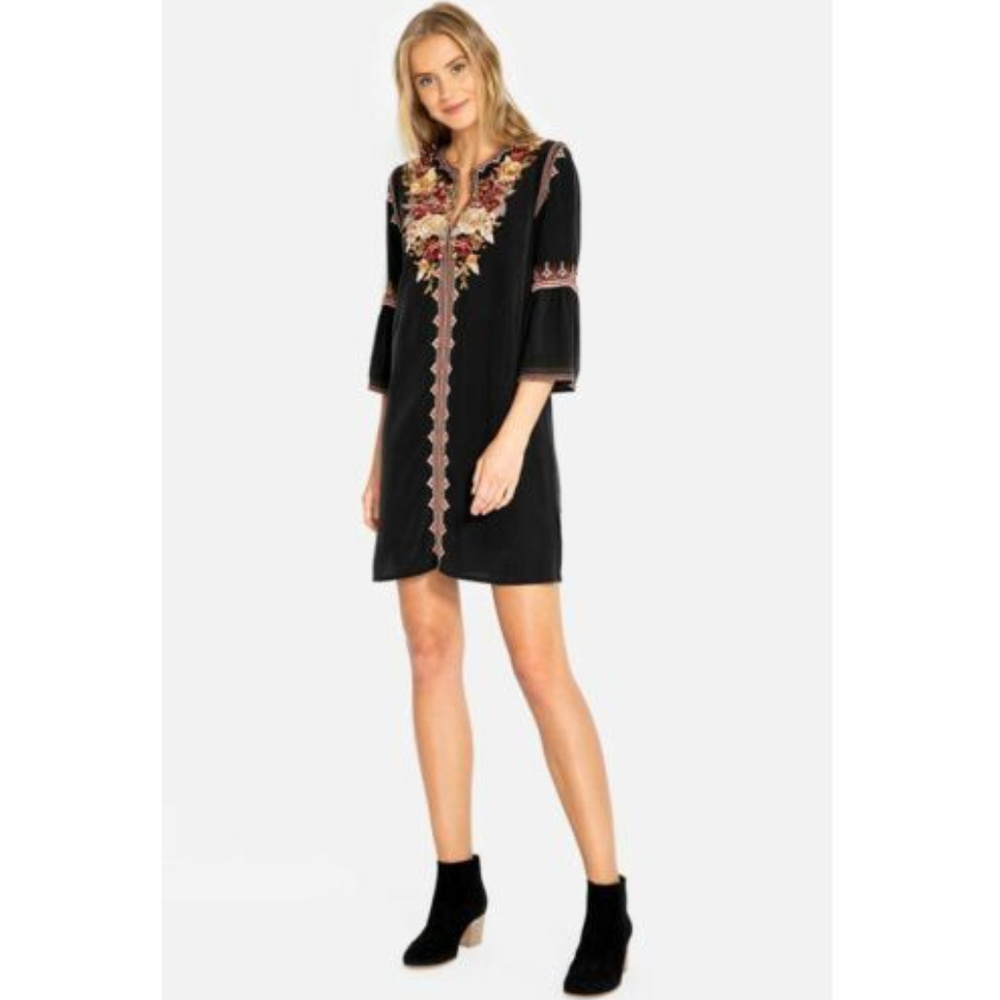 Johnny Was Artemis Flare Sleeve Black Tunic Dress